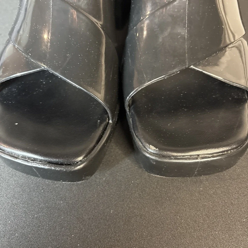 Jeffrey Campbell Bubblegum Y2K Platform Jelly Sandals Black Chunky Heels, Size 7